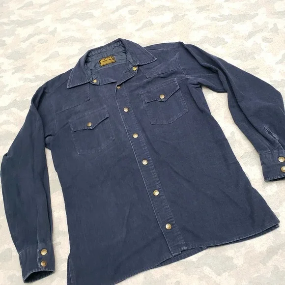 Vintage Eddie Bauer Shirt Mens Small Blue Pockets Snap Up Long Sleeve - Picture 2 of 8